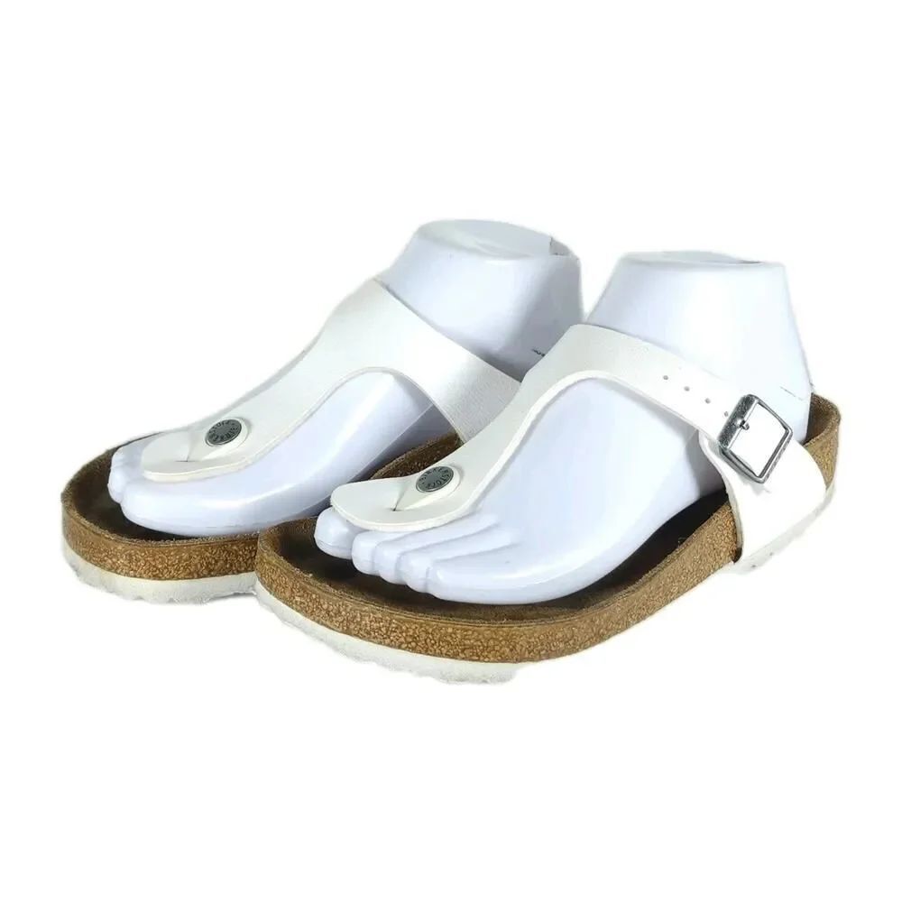 Birkenstock Women's Gizeh EU38 US7 White Birko-Flor T-strap Thong Sandals